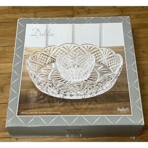 Godinger Crystal Glass Dublin Large Chip Bowl Dip Bowl Not Included 11 3/4" Diam